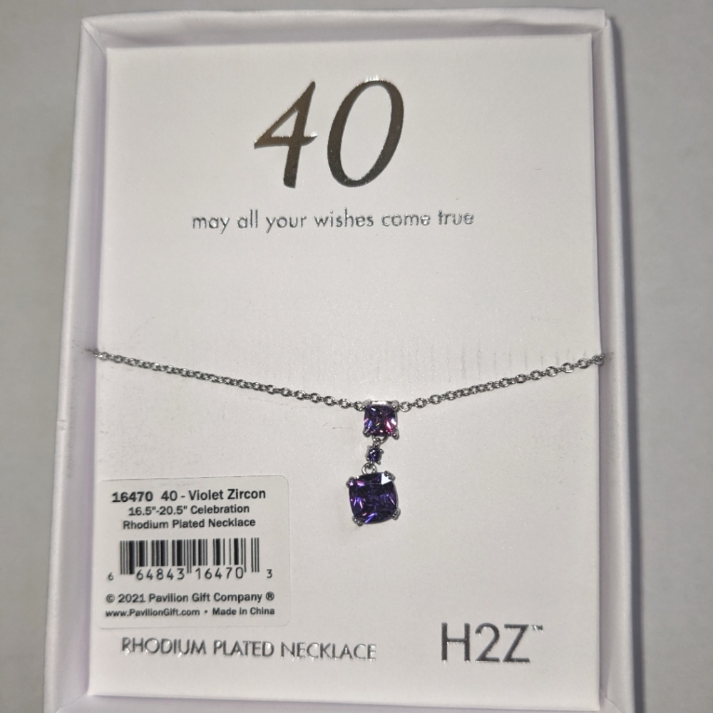 New Rhodium Plated Violet Zircon Necklace‎